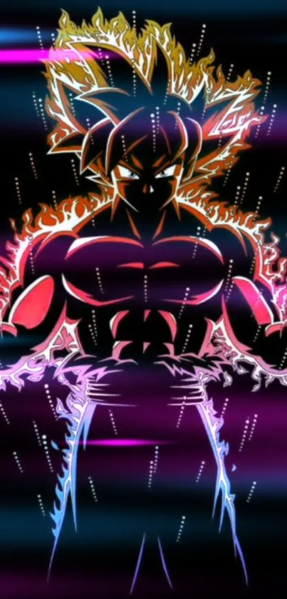 Vibrant anime character with dynamic aura on black background.