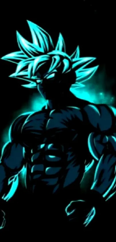 Anime character with a glowing teal aura on a dark background.