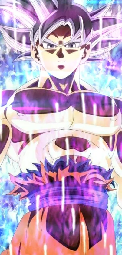 Anime character with vibrant purple aura and dynamic energy.