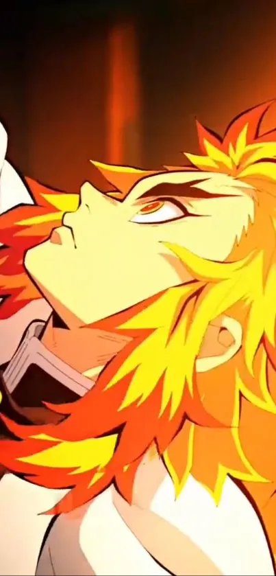 Dynamic anime character with vibrant orange hair in expressive scene.