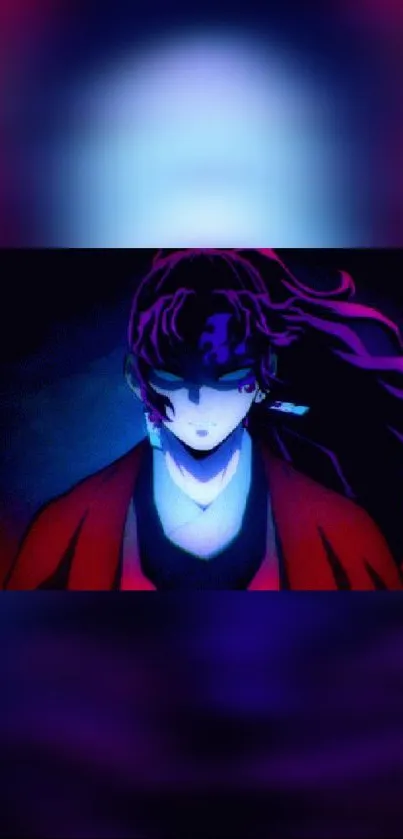 Anime character with vibrant colors and dynamic dark blue contrast.