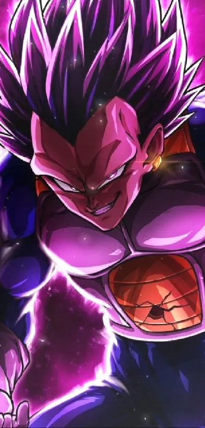 Energetic anime character with vibrant purple aura.