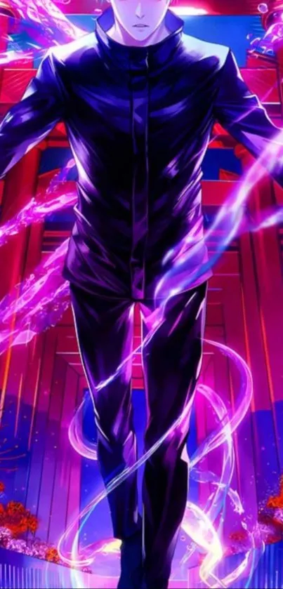 Vibrant anime character with electrifying energy in purple and red.