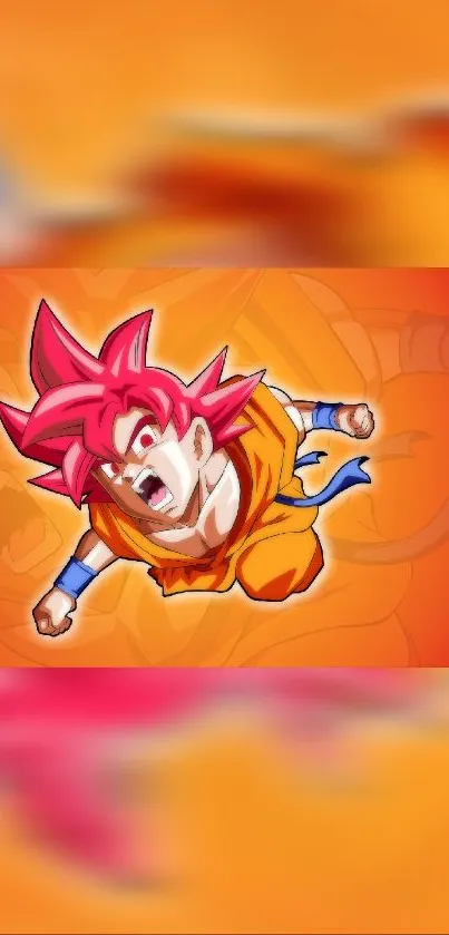 Anime character in an intense action pose with an orange background.