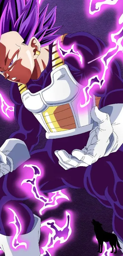 Anime character with purple energy and lightning effects.