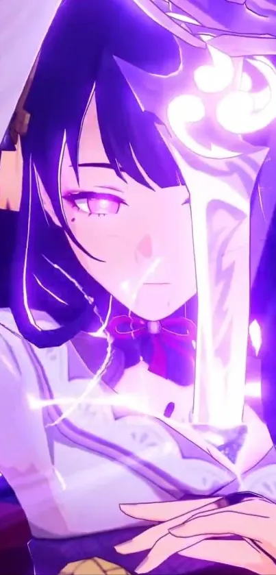 Anime character with vibrant purple effects.