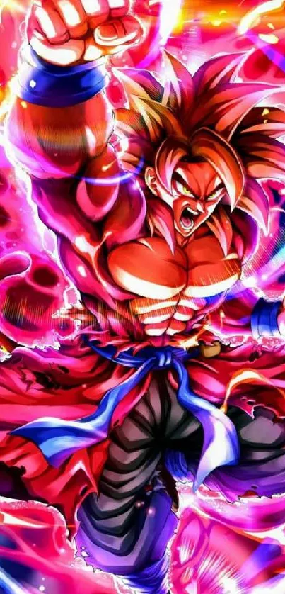 Anime character with red energy aura in dynamic pose.