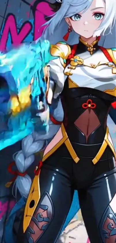 Anime character with blue energy in vibrant colors