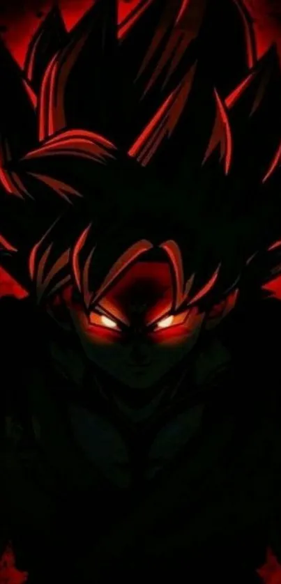 Striking anime character with fiery red aura on dark background.