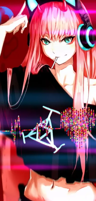 Anime DJ girl with headphones in vibrant neon style.