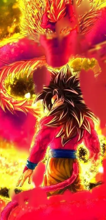 Anime character with dragon glowing in vibrant fiery hues.