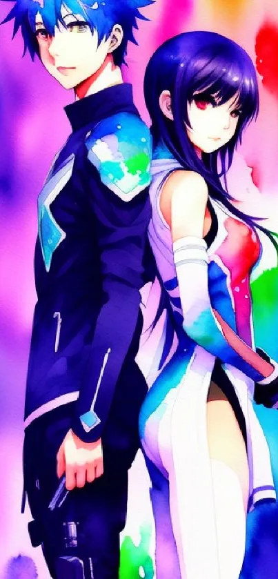 Vibrant anime duo in colorful style wallpaper.