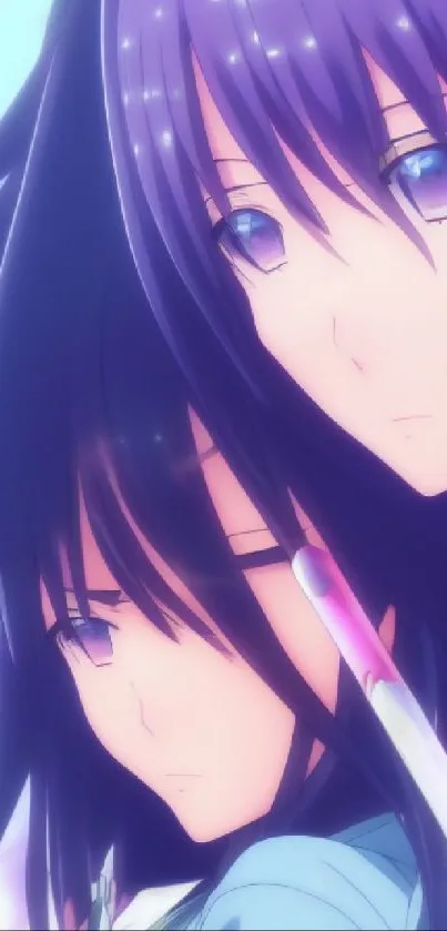 Anime characters with a vibrant blue theme.