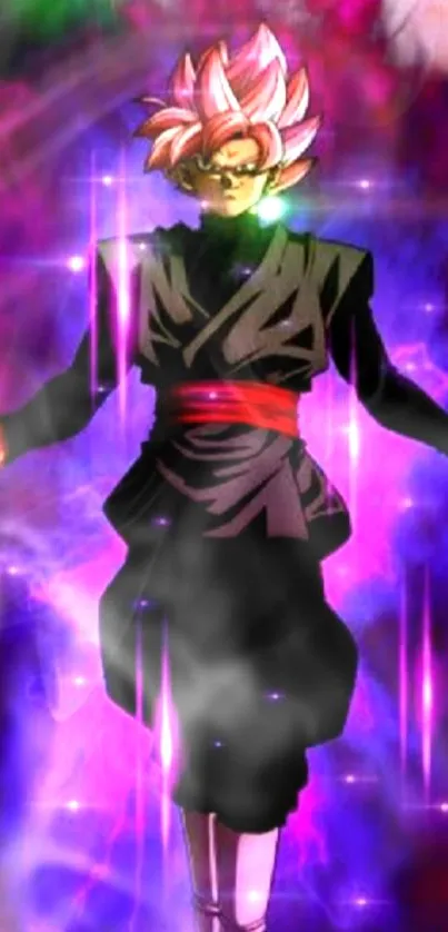 Anime character with vibrant purple energy aura and glowing effects.