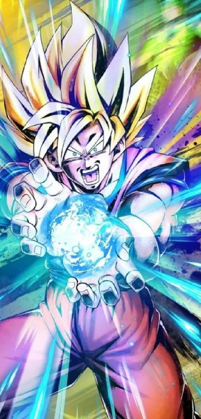 Anime character unleashing vibrant energy ball in dynamic wallpaper