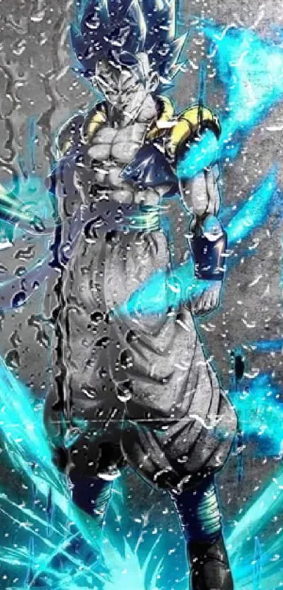 Anime character with vibrant blue energy aura.