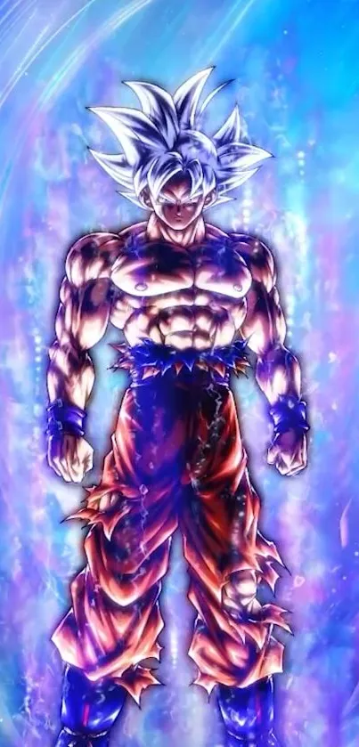 Anime character with vibrant blue energy background.