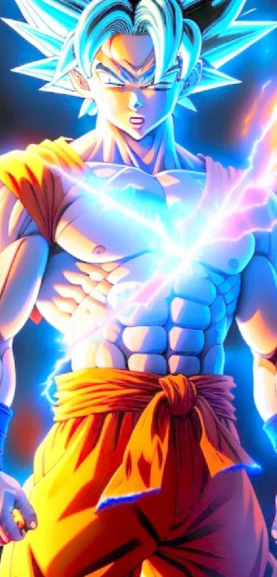 Anime character with blue energy aura in dynamic pose.