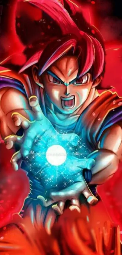 Anime character unleashing powerful blue energy.