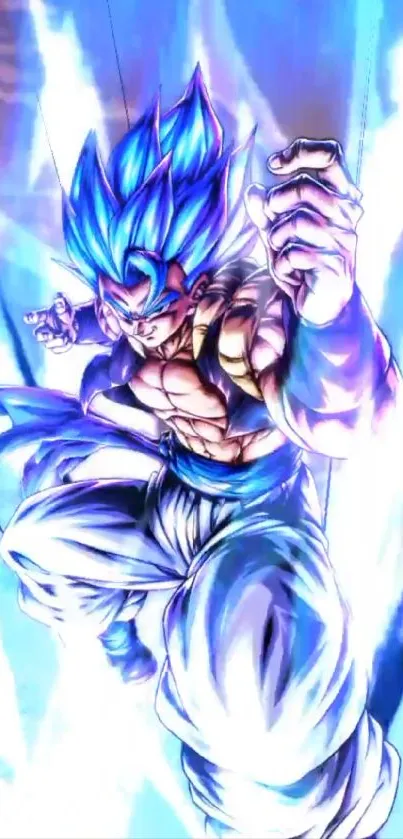 Dynamic anime character in energetic blue pose.