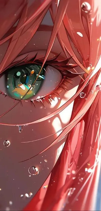 Colorful anime eye with vibrant pink tones and intricate details.