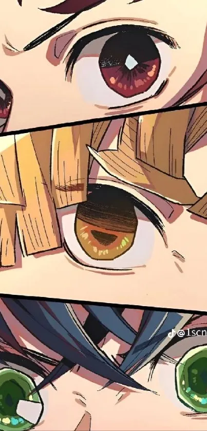 Anime eye close-ups in vibrant colors.