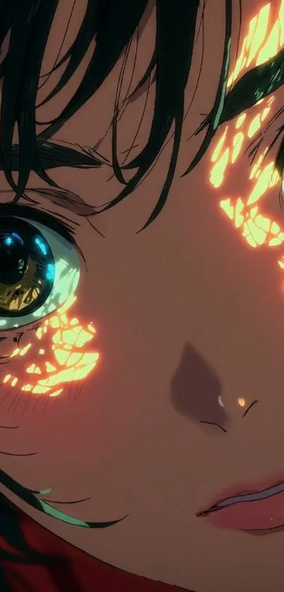 Anime face with neon glow accents.