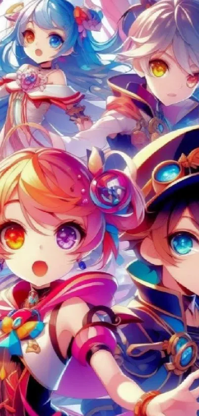Vibrant anime characters wallpaper for mobile.