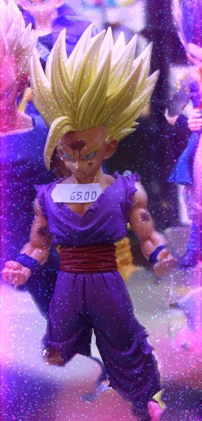 Vibrant anime action figures displayed on a shelf.