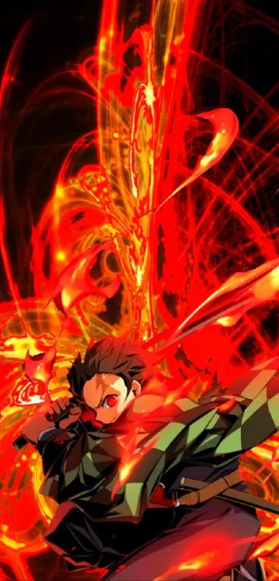 Anime character with fiery red and orange background.