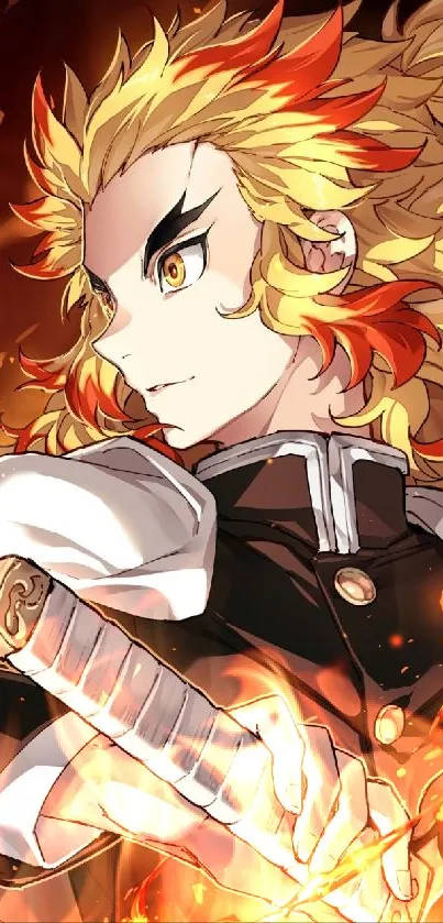 Anime character with fiery hair and a sword in vibrant colors.