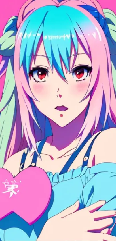 Anime girl with vibrant pink and blue hues in dynamic design.