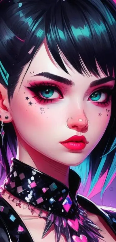 Anime girl with vibrant cyan and pink hair.