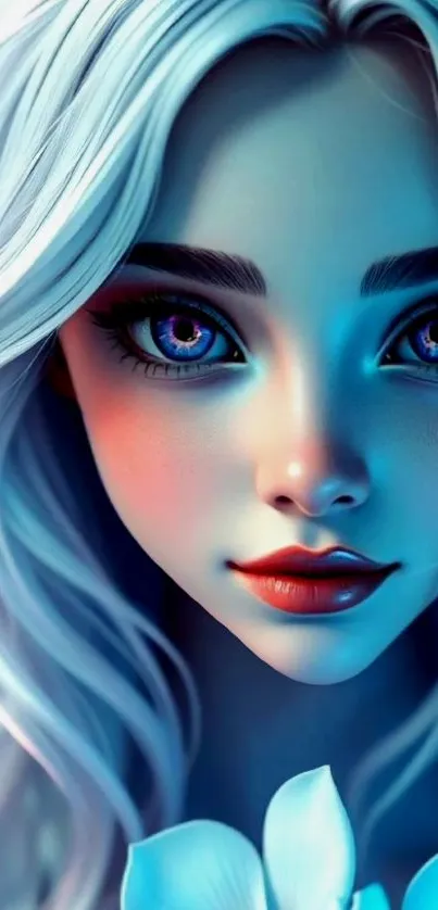 Fantasy anime girl with vibrant colors in blue-themed artwork.