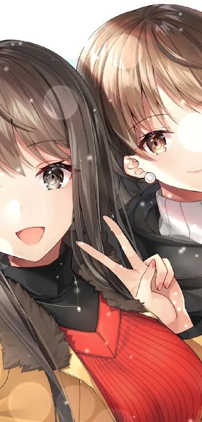 Anime girl duo in vibrant mobile wallpaper.