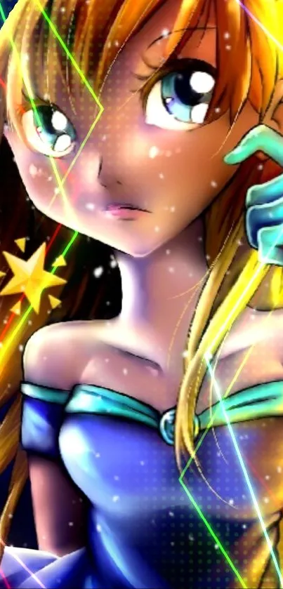 Anime girl with vibrant colors in a fantasy art wallpaper.