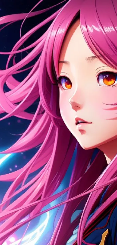 Anime girl with pink hair and cosmic background