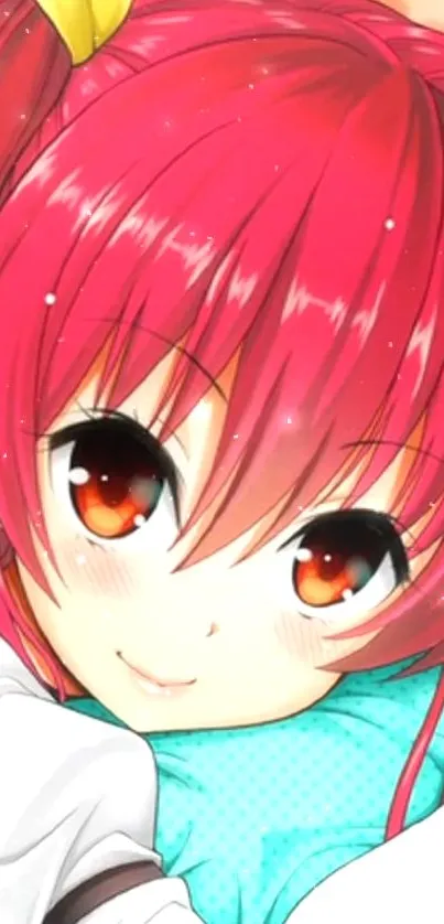 Vibrant anime girl with red hair mobile wallpaper.