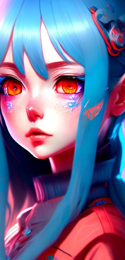 Anime girl with turquoise hair and vibrant colors, ideal for mobile backgrounds.