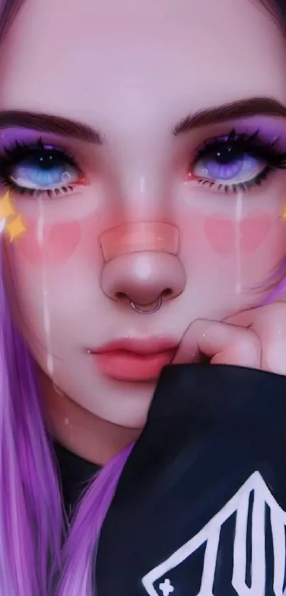 Anime girl with pastel lavender hair and expressive eyes.