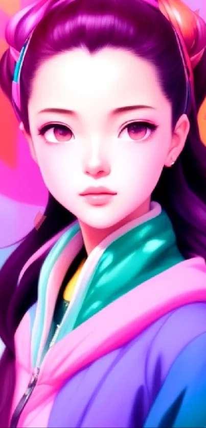 Vibrant anime girl in colorful neon hues.