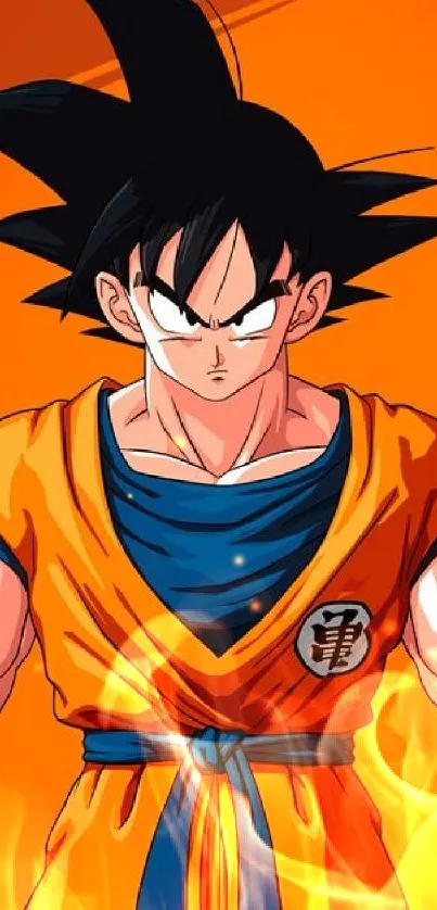 Anime hero in orange attire with vibrant background.