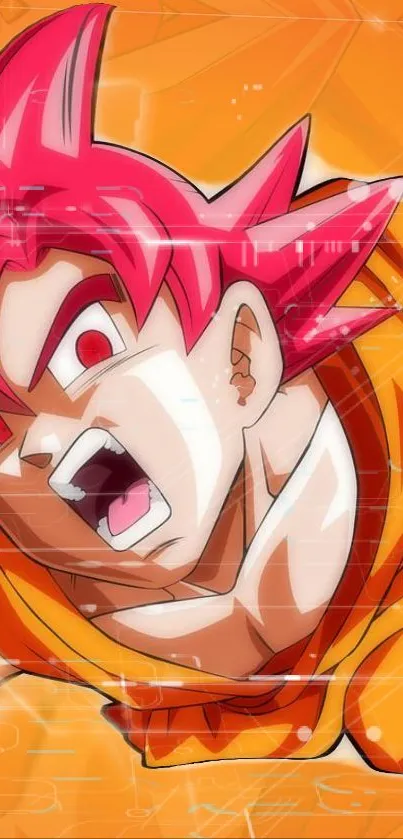 Colorful anime character with pink hair in an action pose and orange outfit.