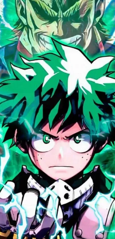 Vibrant anime hero with electric green effects. Perfect for fans.