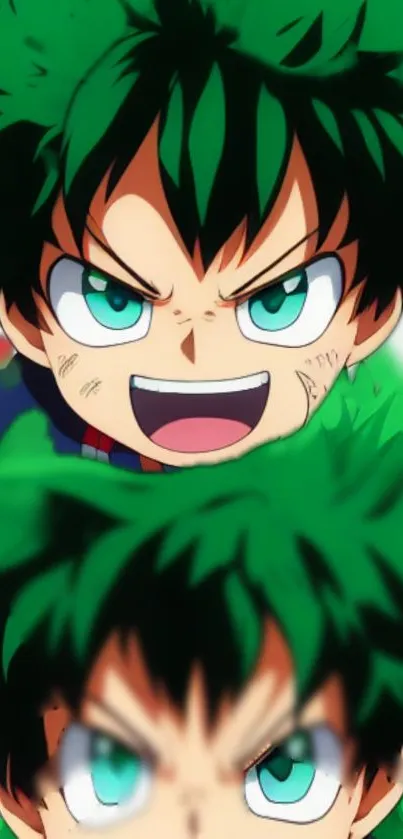 Anime hero with intense green aura.