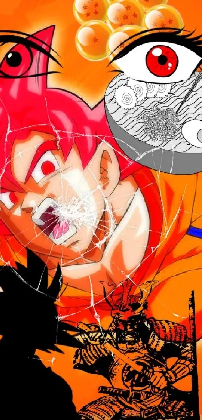 Vibrant anime hero in orange background.