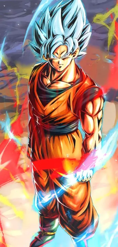 Anime hero with vibrant colors and energy on mobile wallpaper.