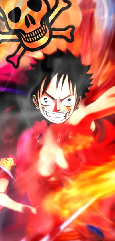 Anime hero with flames in vibrant red hues.