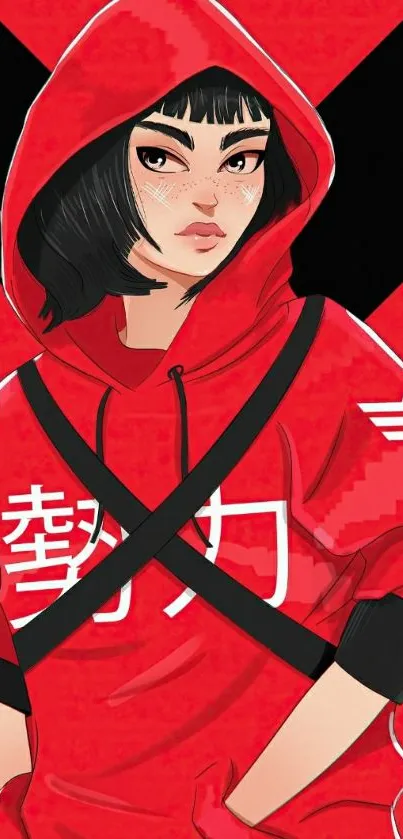 Anime character in red hoodie wallpaper art.