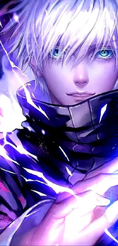 Anime character surrounded by vibrant lightning.